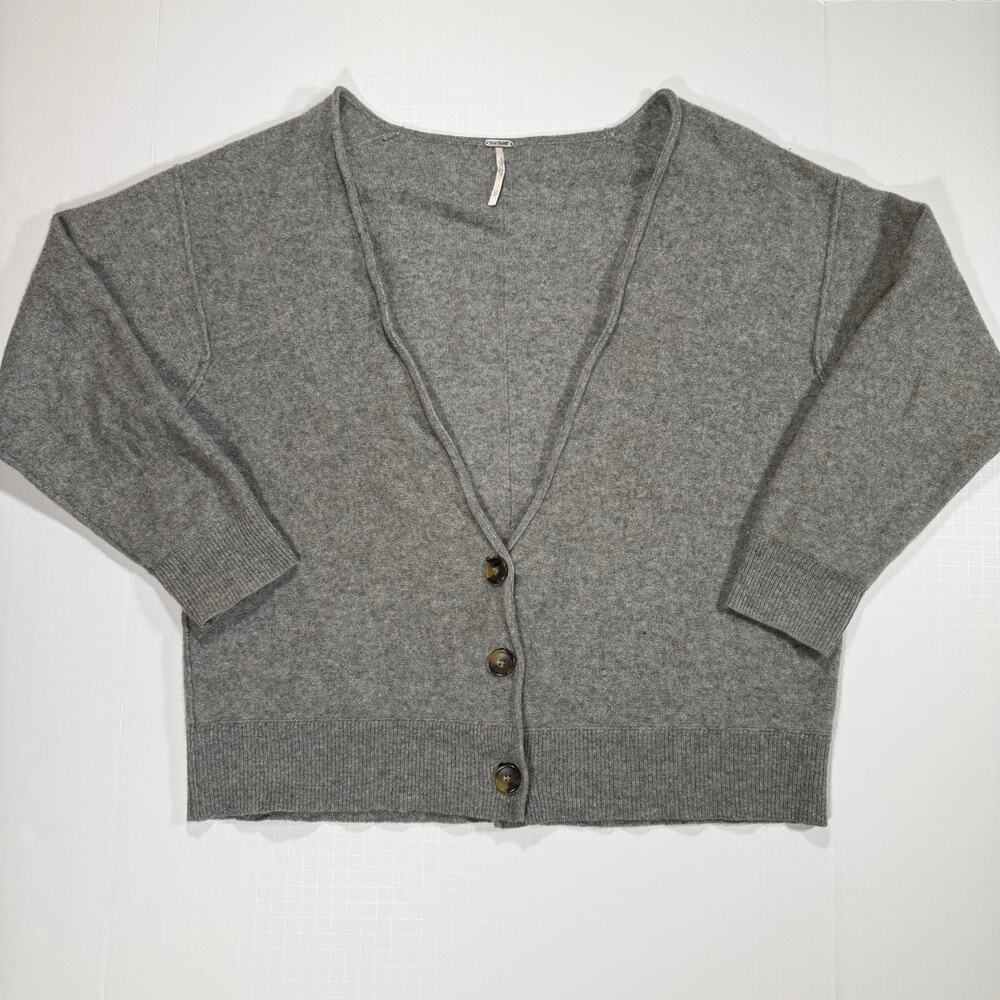 Free People Gray Cashmere Cardigan School Boy Slouchy Oversize Cardigan Sz XS